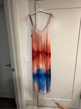 Zara Multi-Color Strappy Slip Dress with Red, Blue and Cream Tones